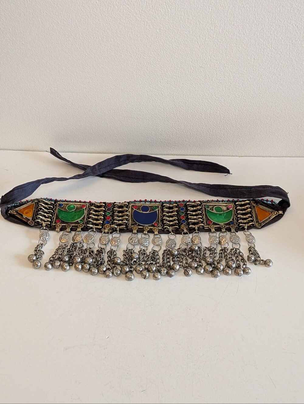 Afghan Kuchi Choker Necklace Tribal Jewelry Belly Dance Multi Color Bells
